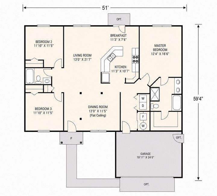 3-Bedroom Ranch House | Amelia Floor Plan | ZJ Homes